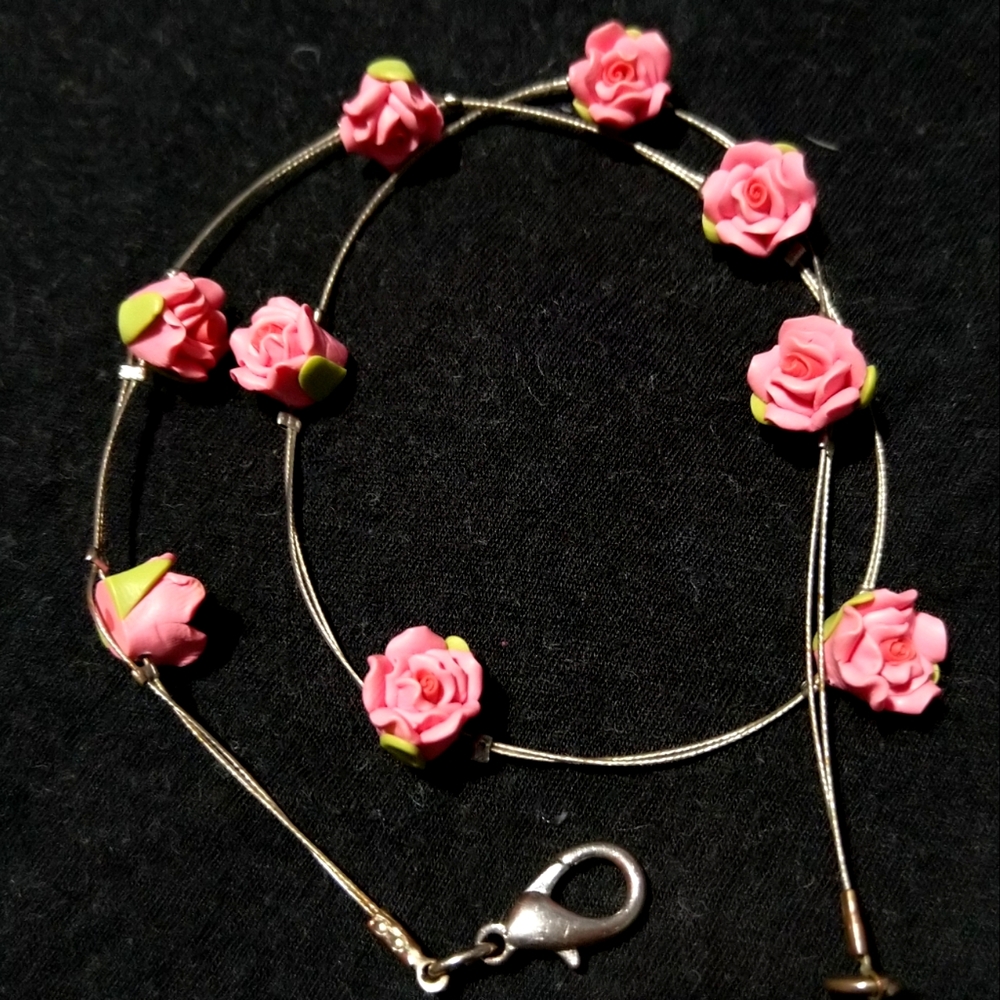 Cute Pink Rose Artisan Necklace